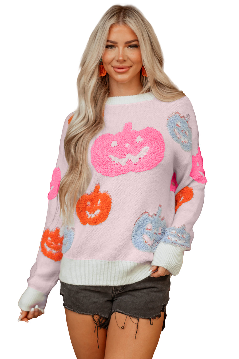 Halloween Cute Pumpkin Pattern Knit Top