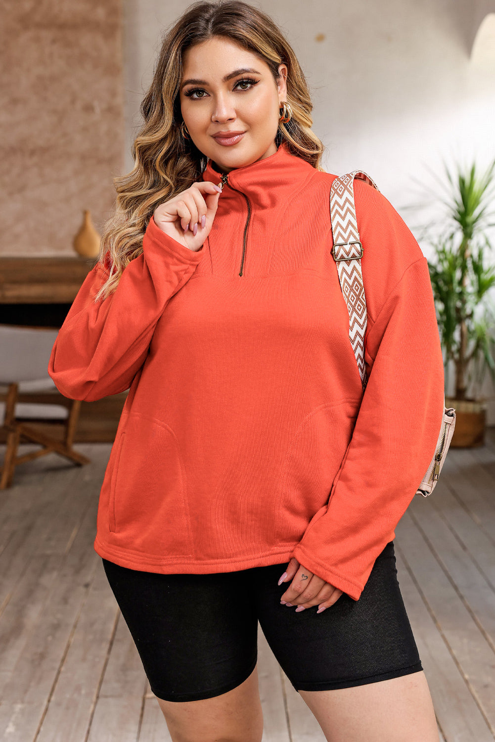 Sweat-shirt avec Poche et Fermeture Éclair à Joint Torique Grande Taille