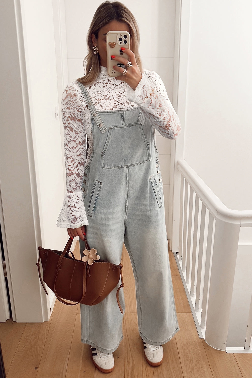 Lace Crochet Bell Sleeve Mock-Neck Blouse