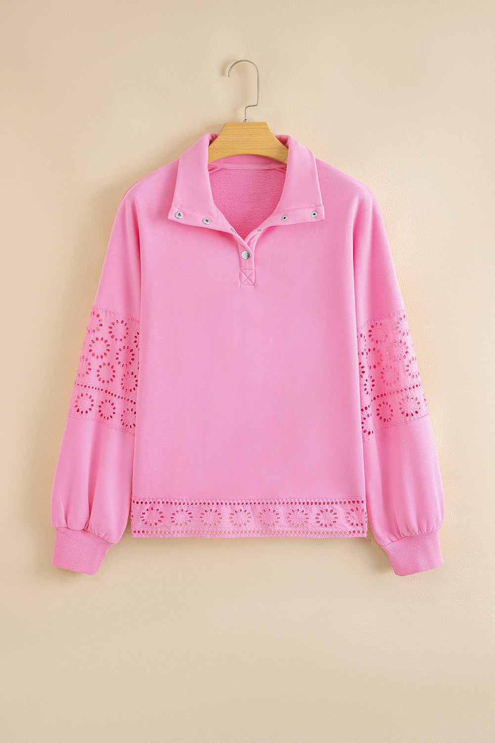 Flower Patchwork Embroidered Patchwork Snap Buttons Pullover Sweatshirt