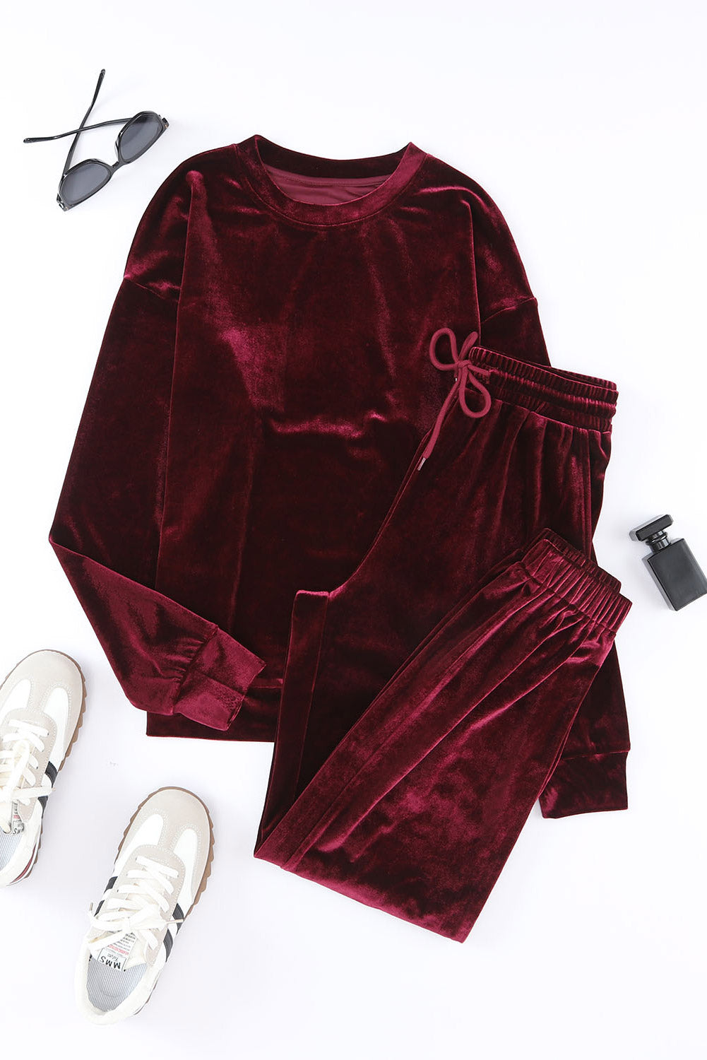 Solid Velvet 2-Piece Lounge Set in Fiery Red