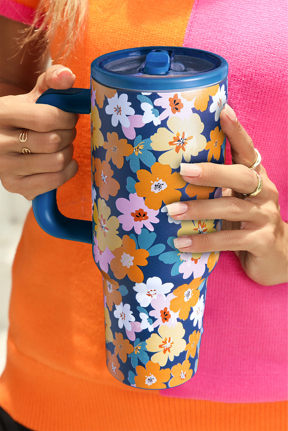 Flower Print Stainless Steel Large Vacuum Cup