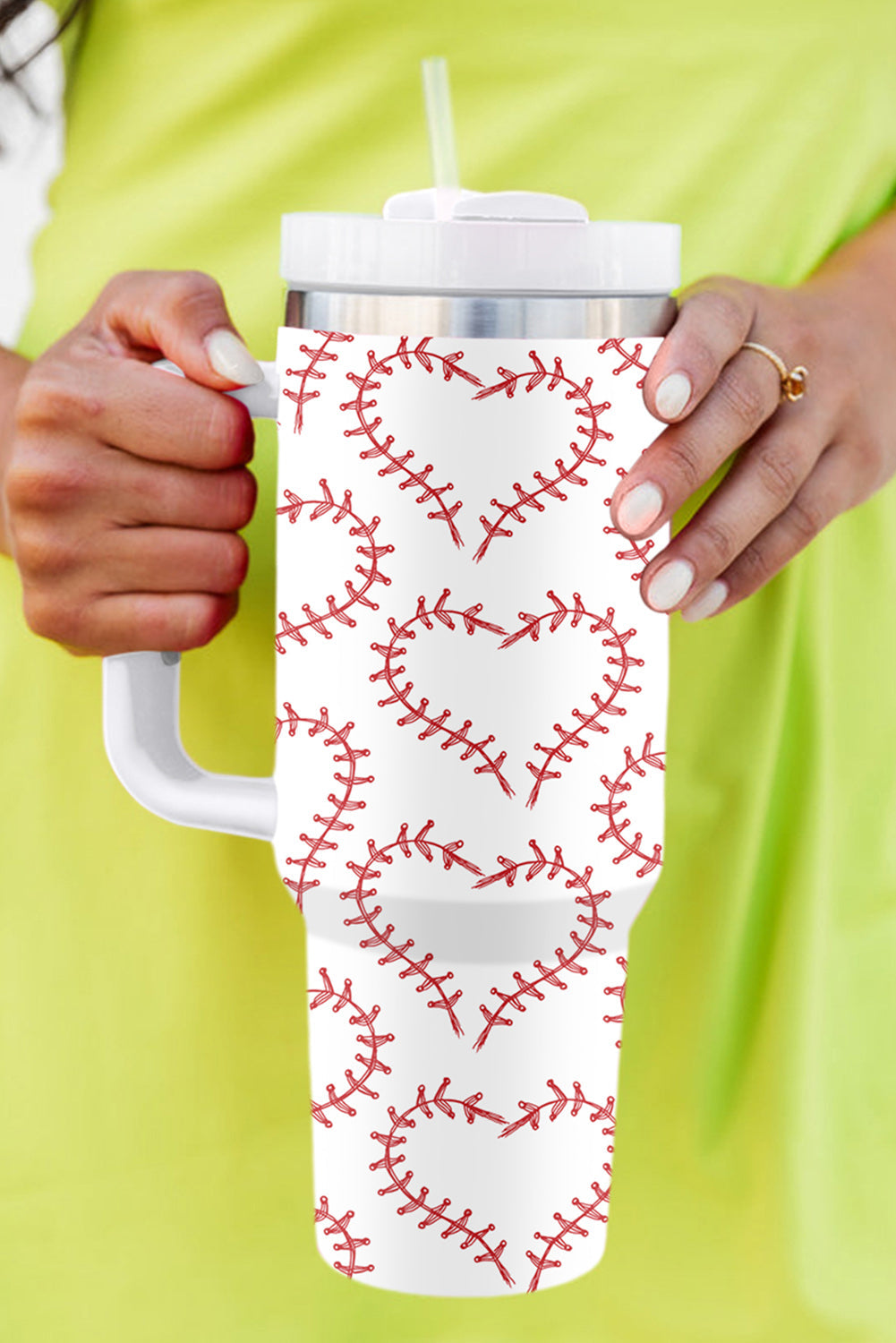 Heart-shaped Baseball Stainless Thermos Cup with Handle 40oz