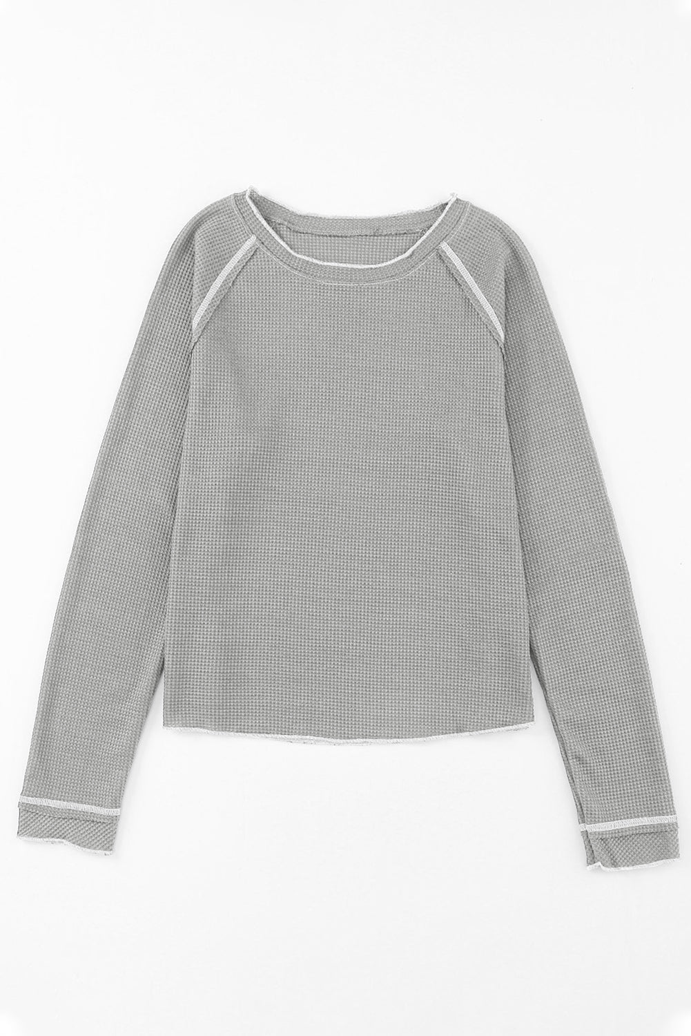 Textured Top Round-Neck Long-Sleeved in Gray
