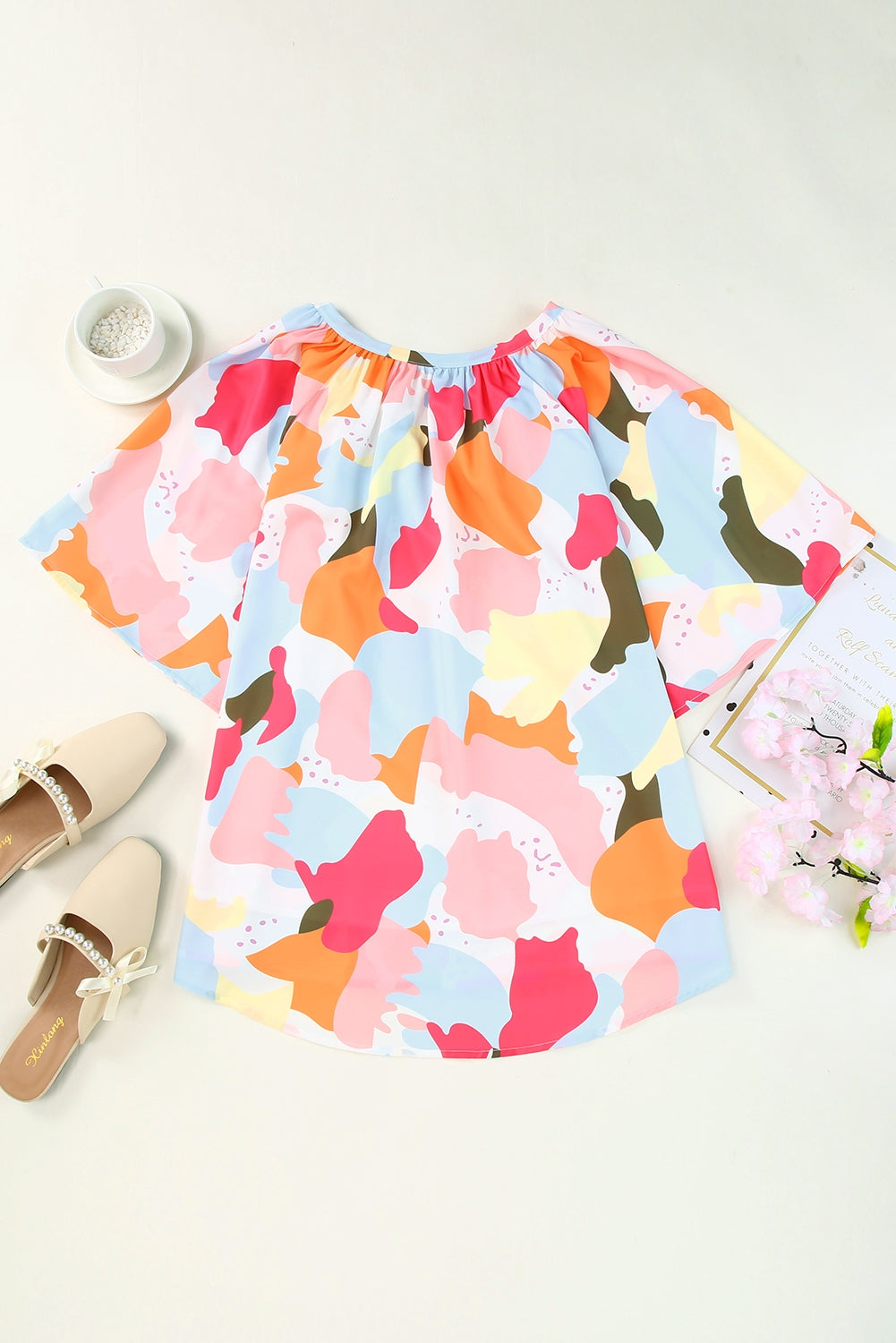 Women's Blouse Featuring V Neck Half Sleeve Floral-Print Print