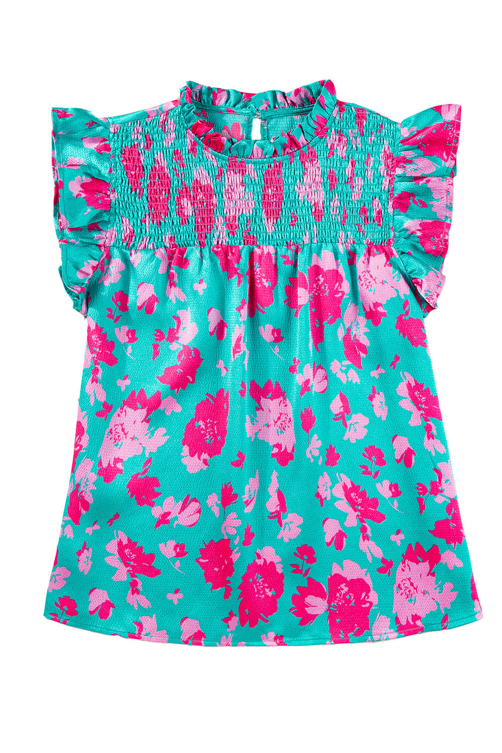 Women's Blouse Featuring Floral-Print Ruffle-Trimmed Flutter Sleeve Ruched