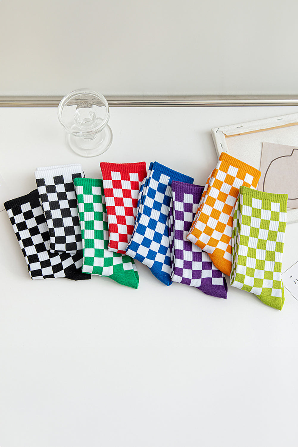 Checkerboard Print Tube Socks