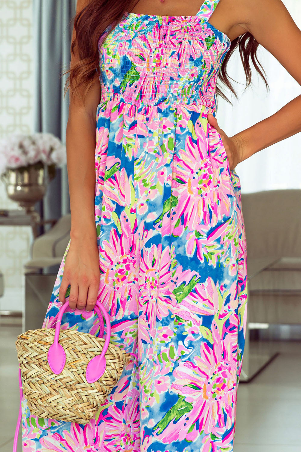 Women's Wide Abstract Floral-Print Leg Jumpsuit