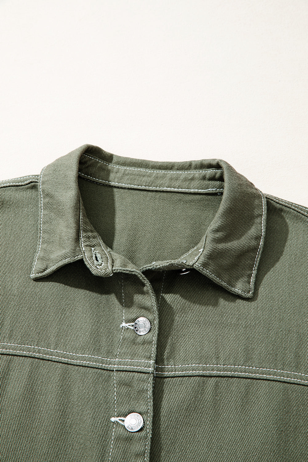Collared Patched Pocket Button Front Boyfriend Denim Jacket