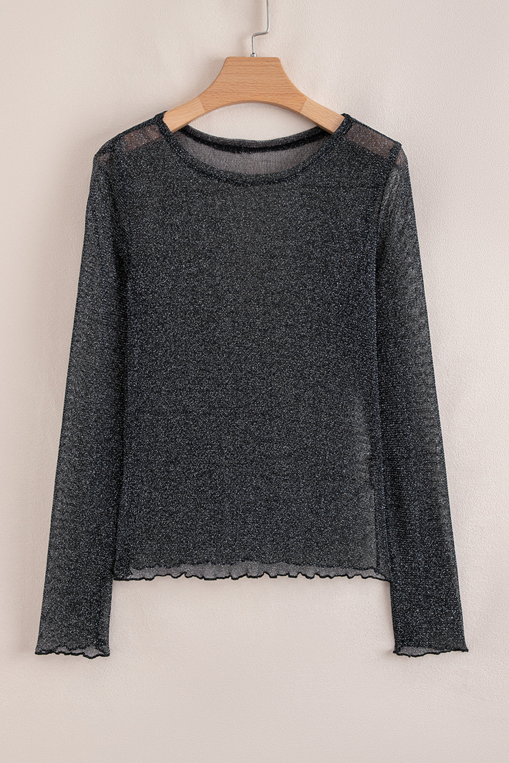 Metallic Glitter Mesh Long-Sleeved Top