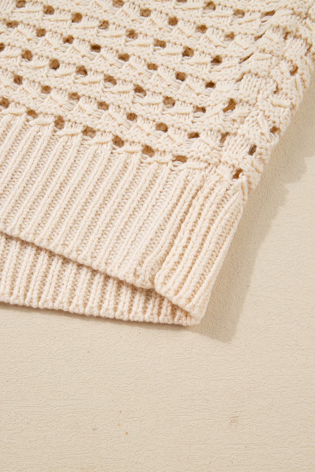 Hollowed Zip-Front Pattern Knit Drop-Shoulder Cardigan Knit Top