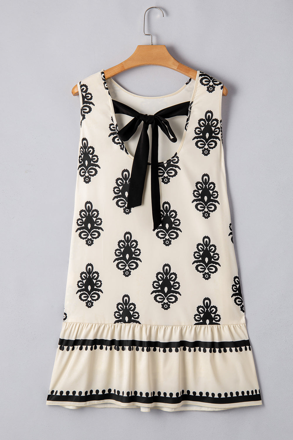 Geometric Printed Sleeveless Bowknot Back Mini Dress