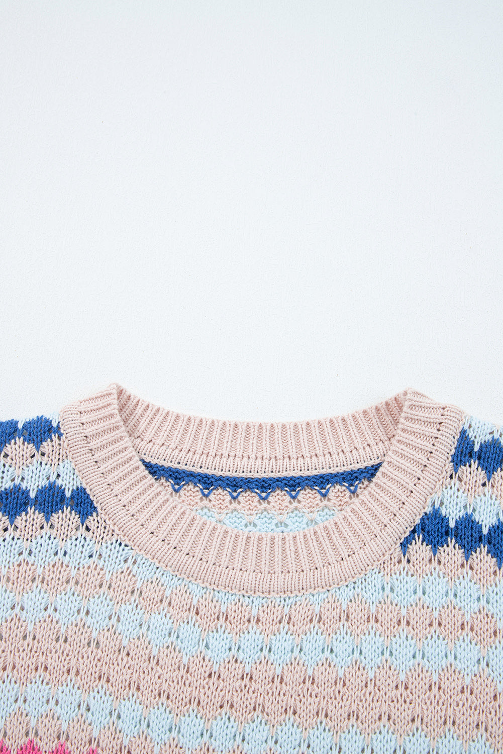 Eyelet Patterned Drop-Shoulder Knit Top