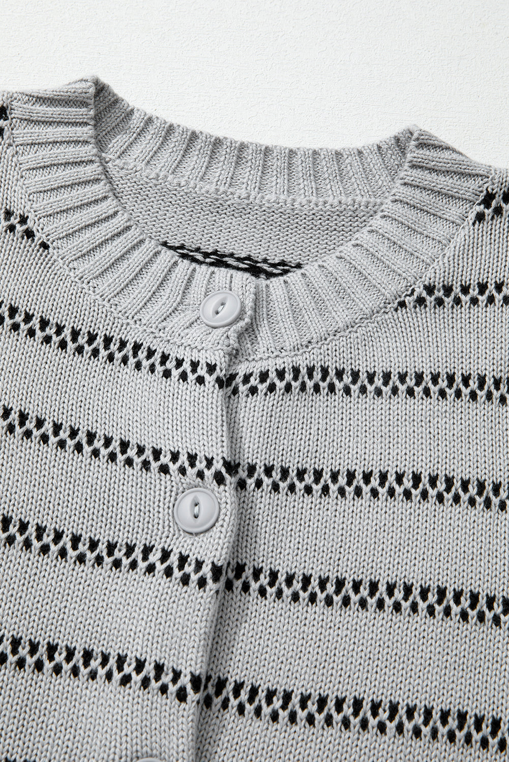 Stripe Rib-Knit Button Front Trim Short Cardigan in Gray