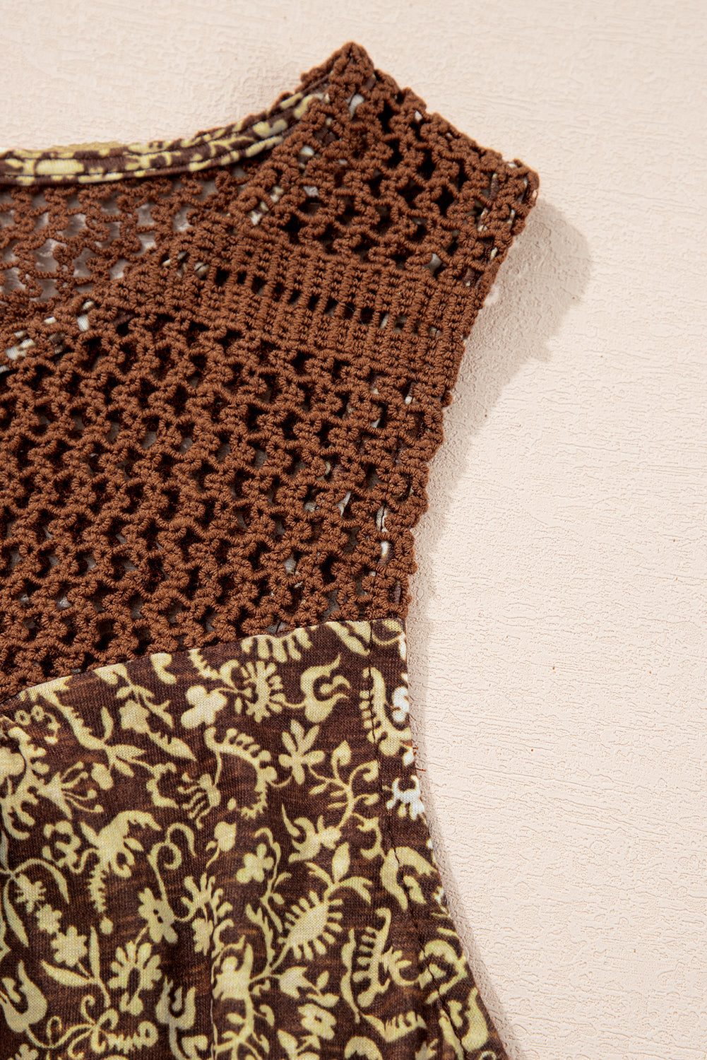 Eyelet Knit Yoke Patchwork Printed Flowy Fit Tank Top