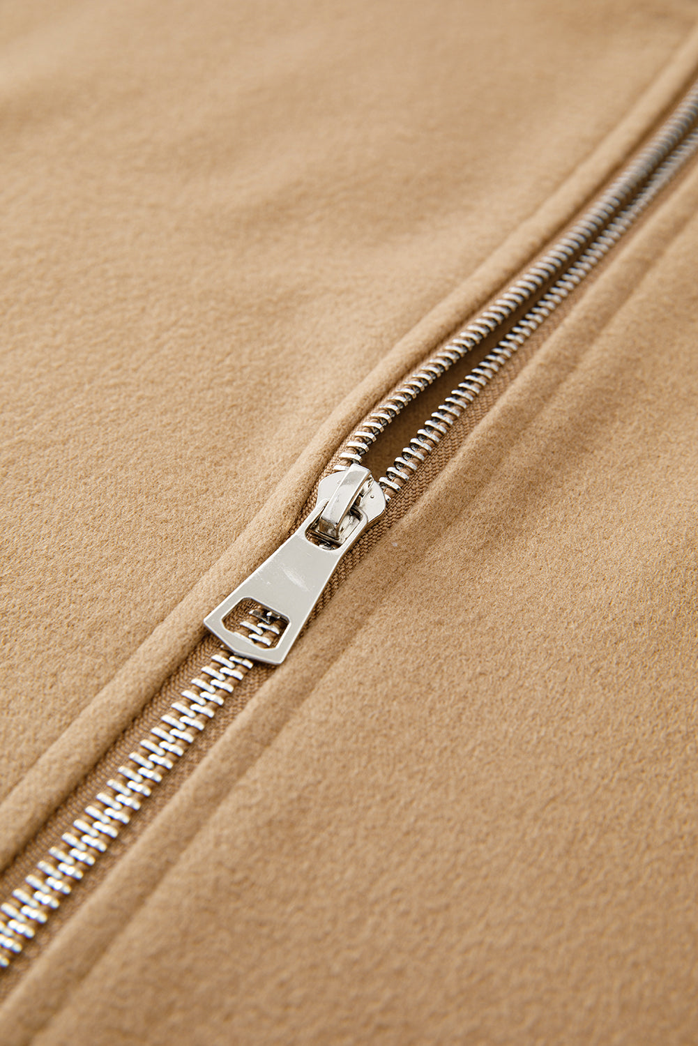 Solid Everyday Zip-Front Hooded Coat in Light French Beige