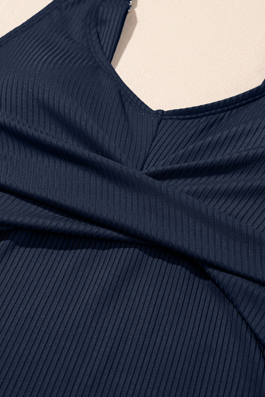 Rib-Knit Knit Crossed Detail Tank Skort 2pcs Swimsuit in Navy Blue