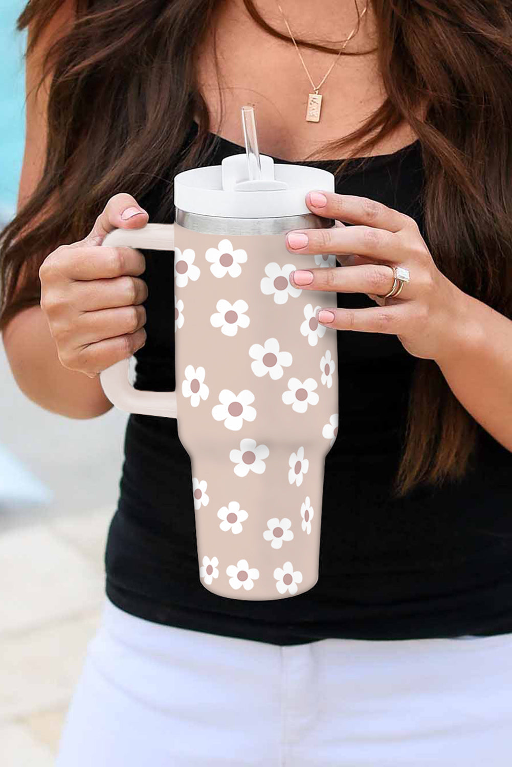 Floret Tumbler Print Stainless With Lid And Straw 40oz