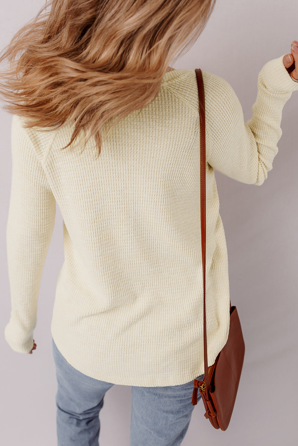 Half Textured Knit Buttons Henley Top