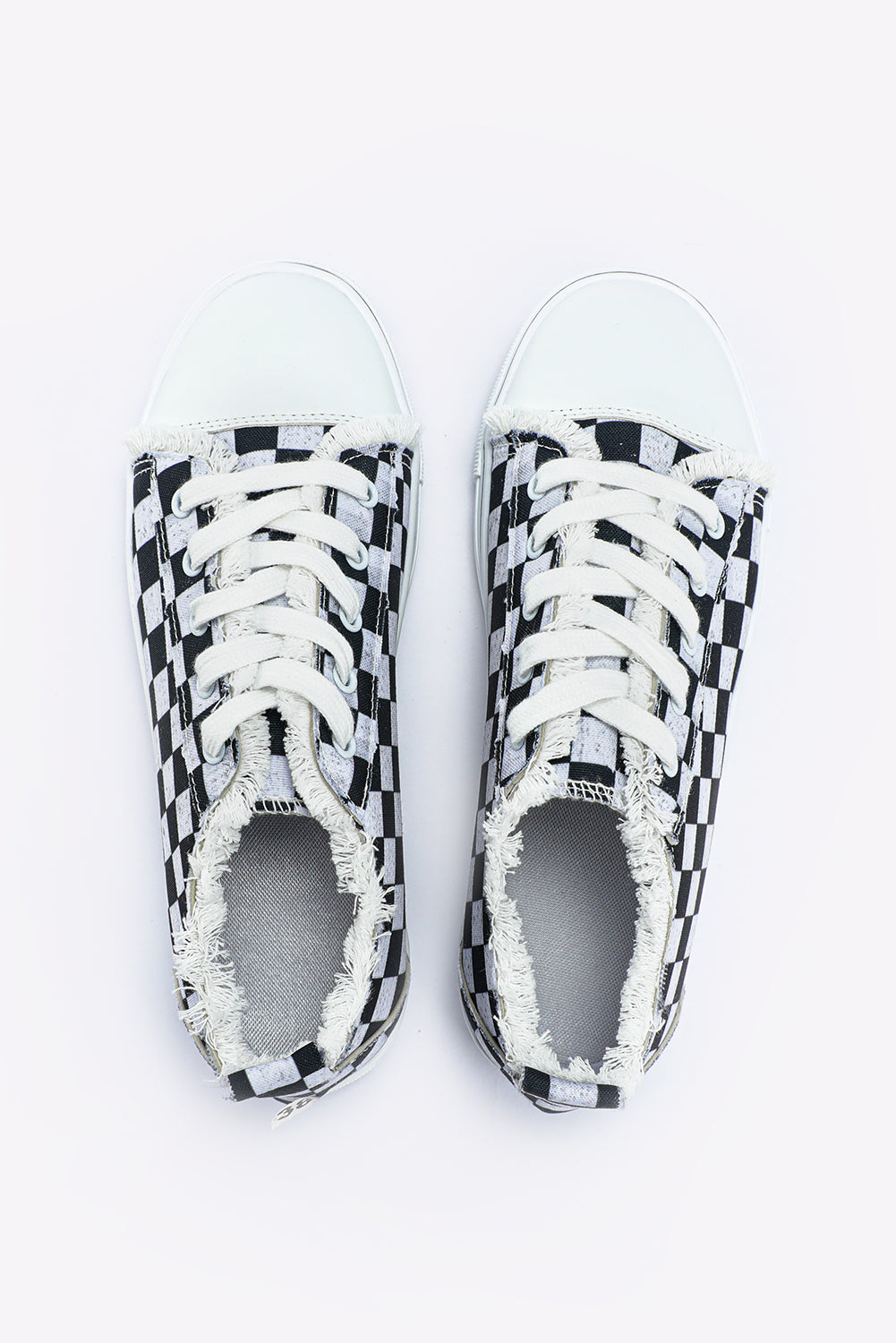 Checkered Edge Print Raw Lace-up Canvas Shoes