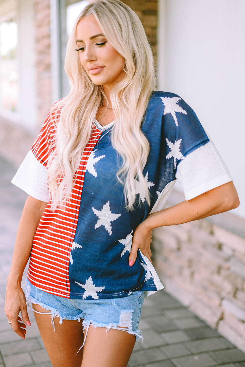 Women's Short Sleeves Stripes Knitted Top
