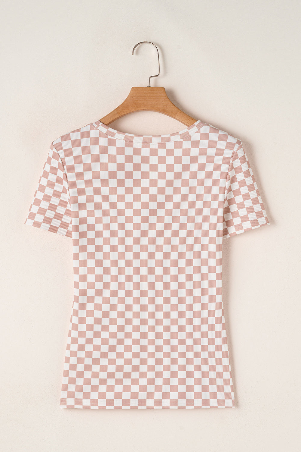Checkered Ribbed Slim Fit Crew Neck T Shirt