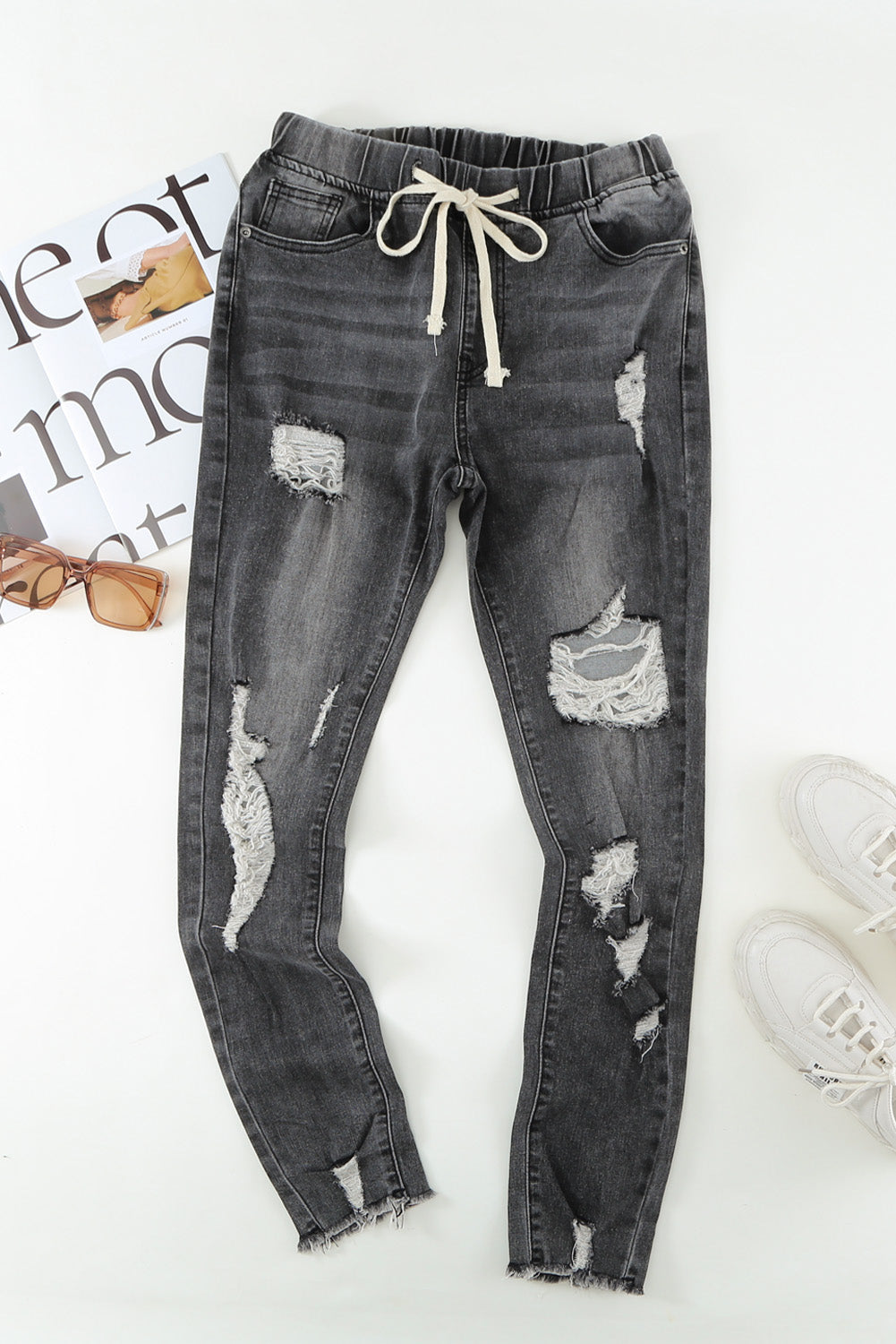 Jeans for Women Elastic Waist Hole Ripped