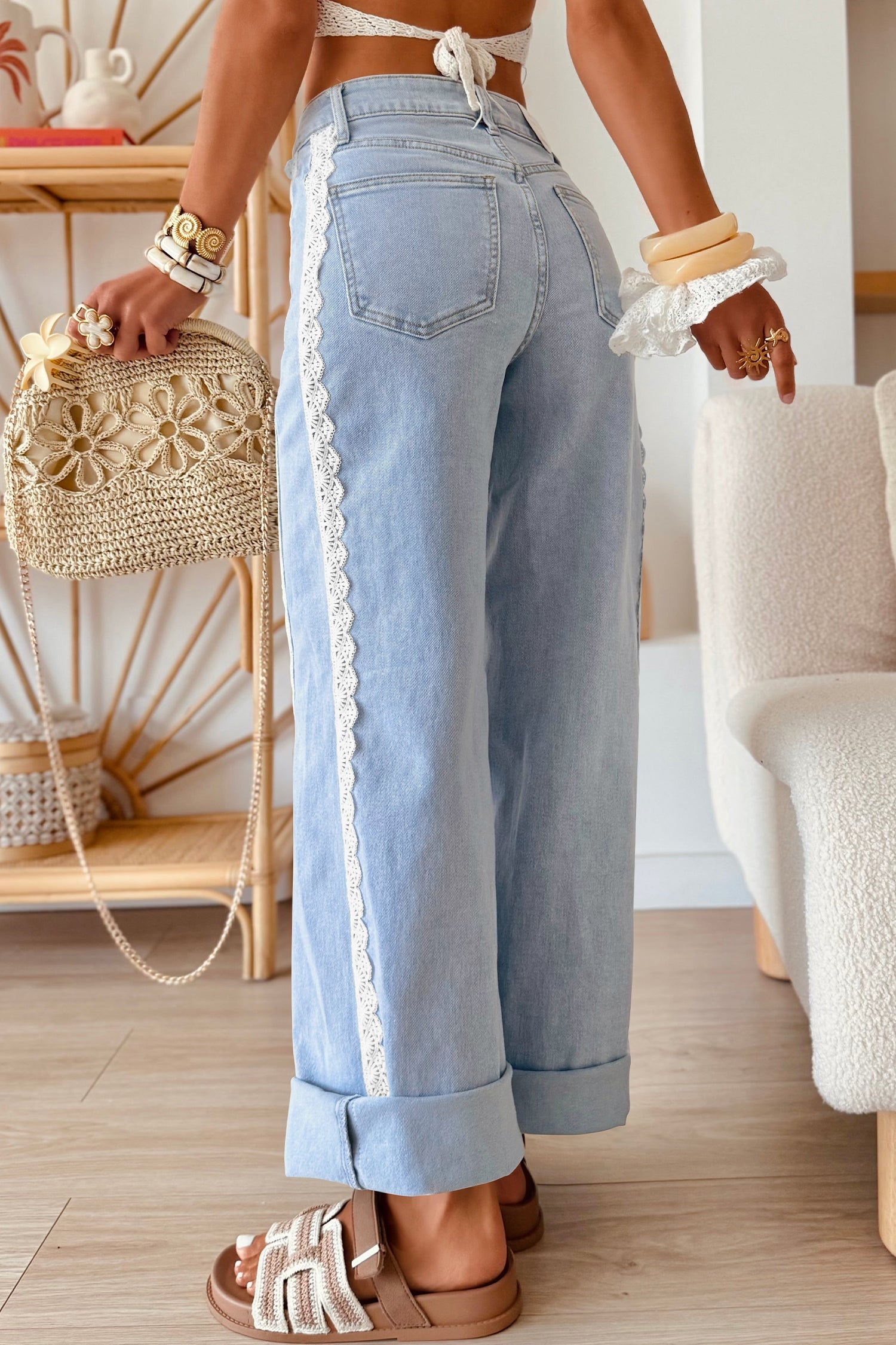 Lace Trim Everyday Full-Length Timeless Fit Jeans in Beau Blue