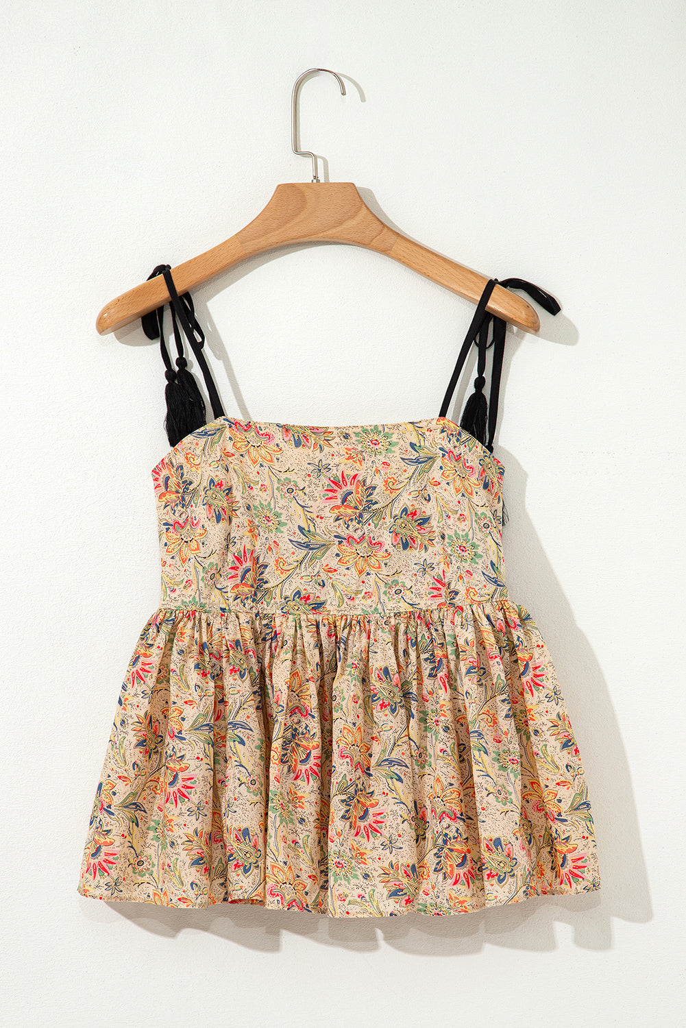 Floral Print Spaghetti Straps Ruffled Peplum Tank Top