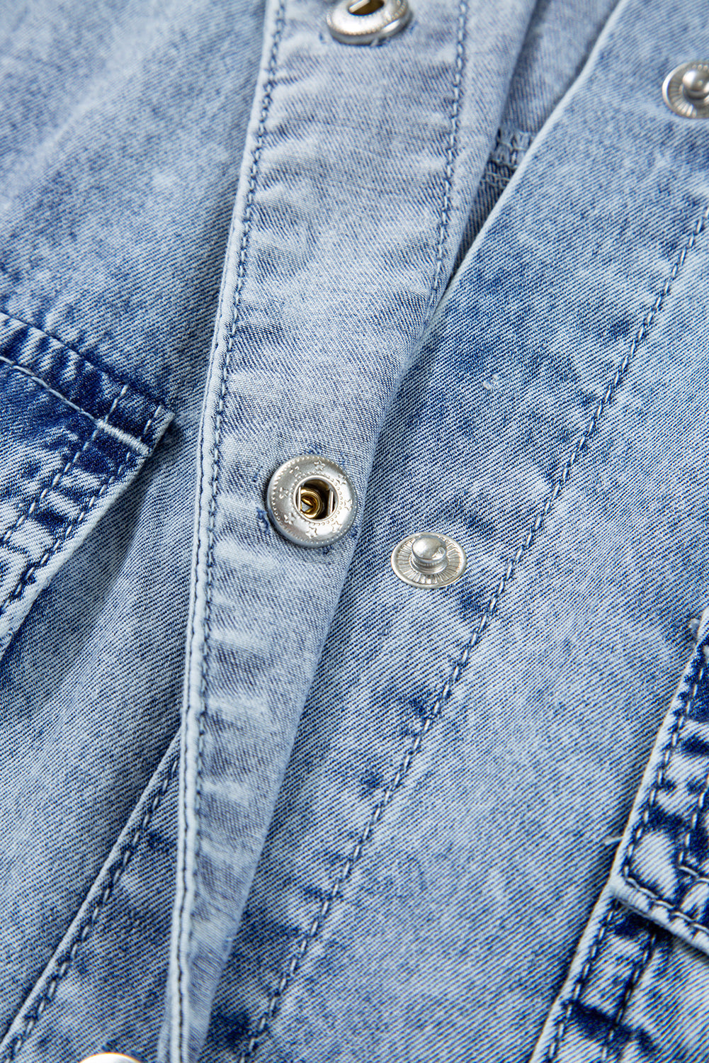 Chest Hem Pocket Raw Denim Loose Shirt Dress