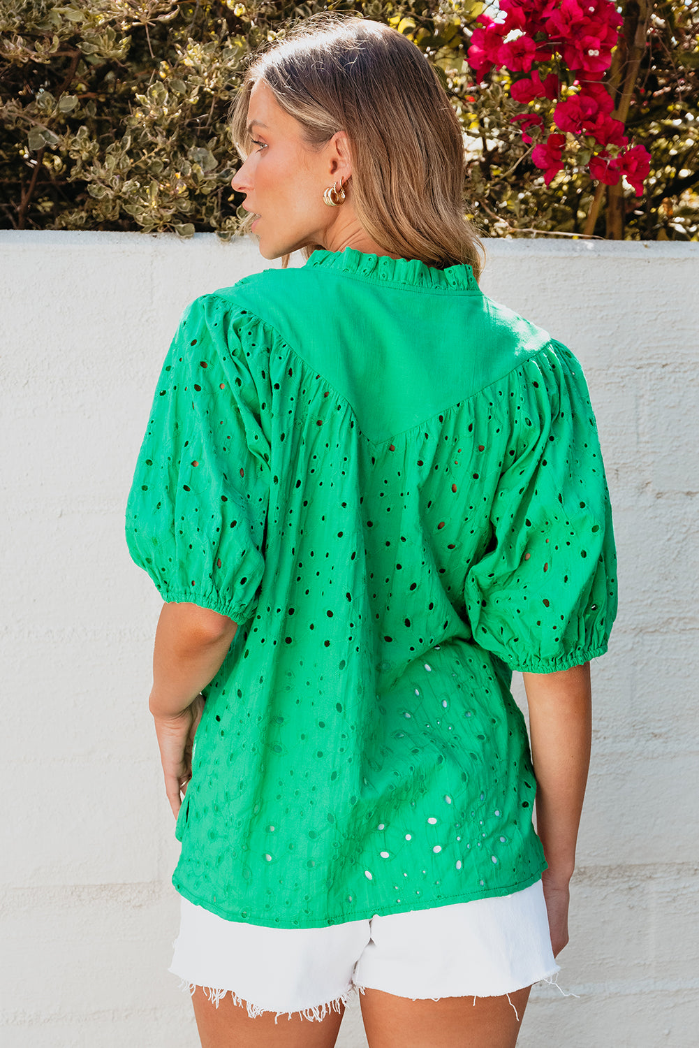 Women's Blouse with Hollow-out Balloon Sleeve