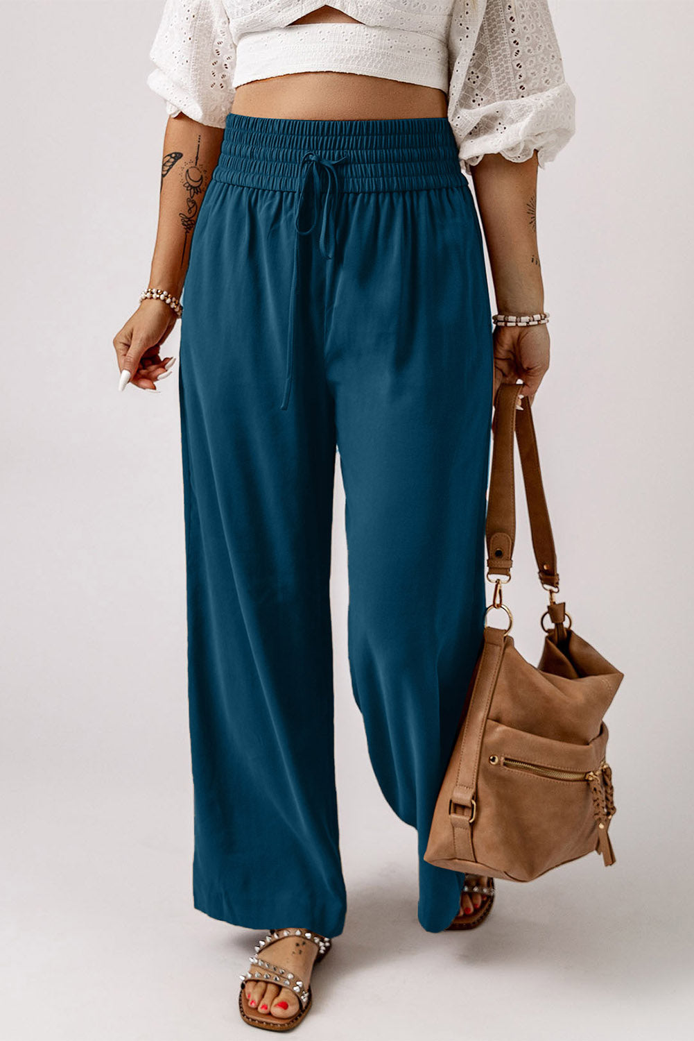 Women's Everyday Wide Drawcord Elastic Waist Leg Pants Everyday Style