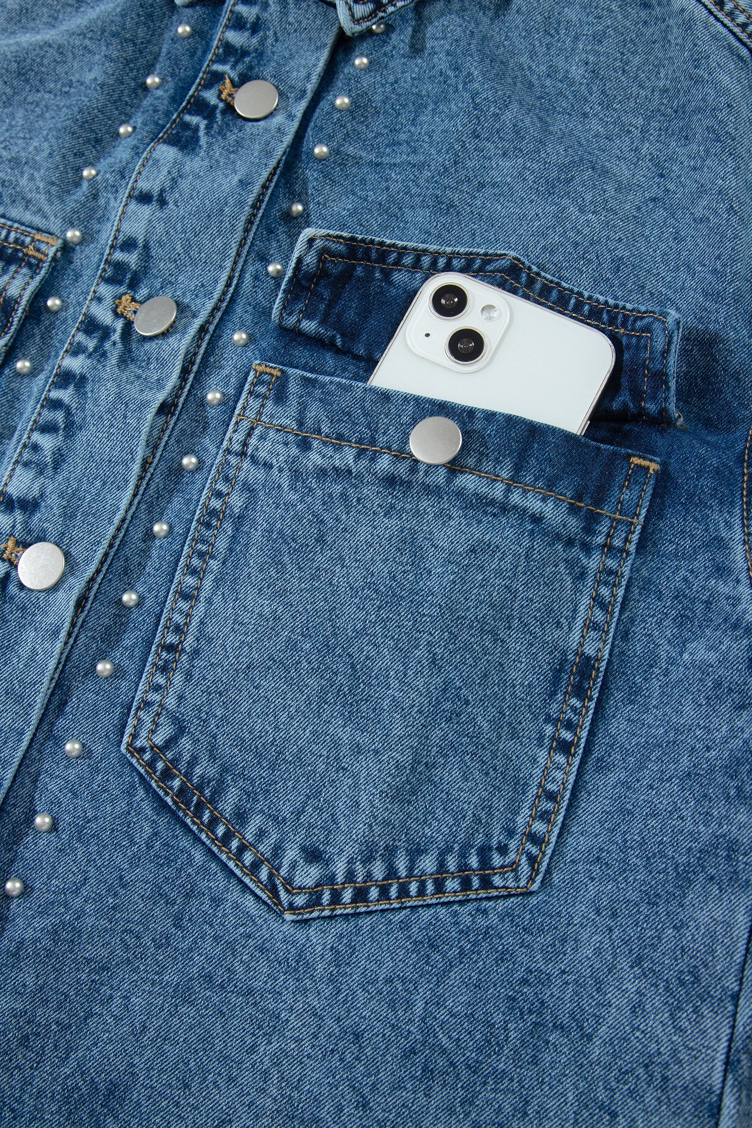 Rivet Sail Blue Embellished Western Style Timeless Fit Denim Jacket