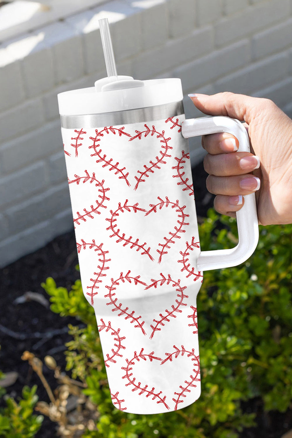 Heart-shaped Baseball Stainless Thermos Cup with Handle 40oz