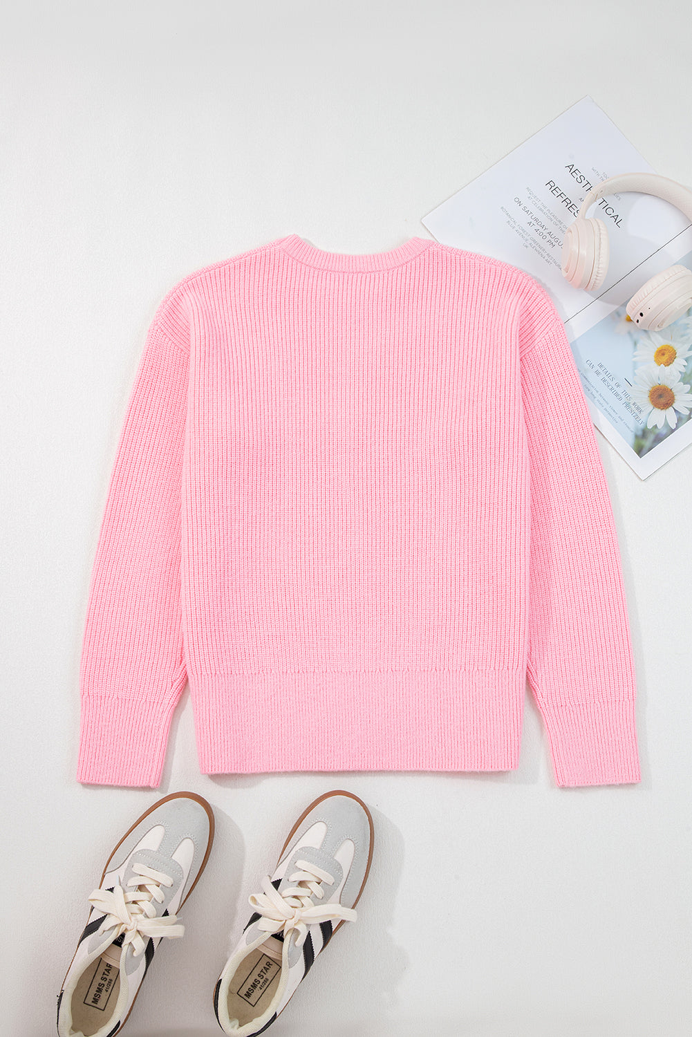 Cane Merry Candy Puffy Knit Crew-Neck Knit Top