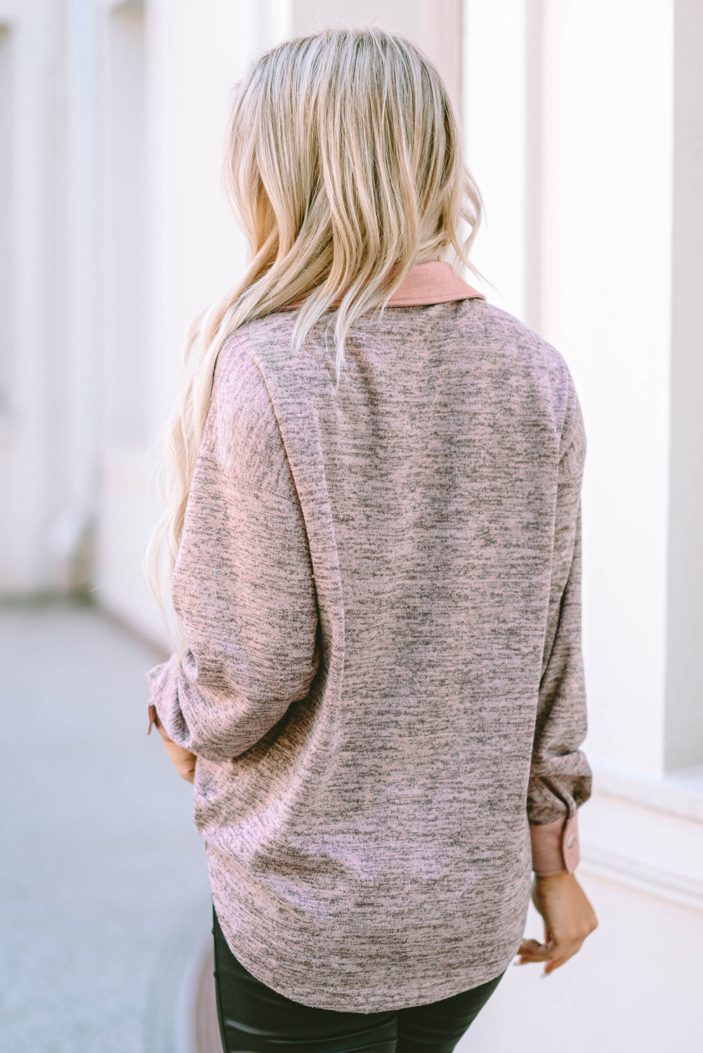 Veste décontractée rose à col et bordure contrastée