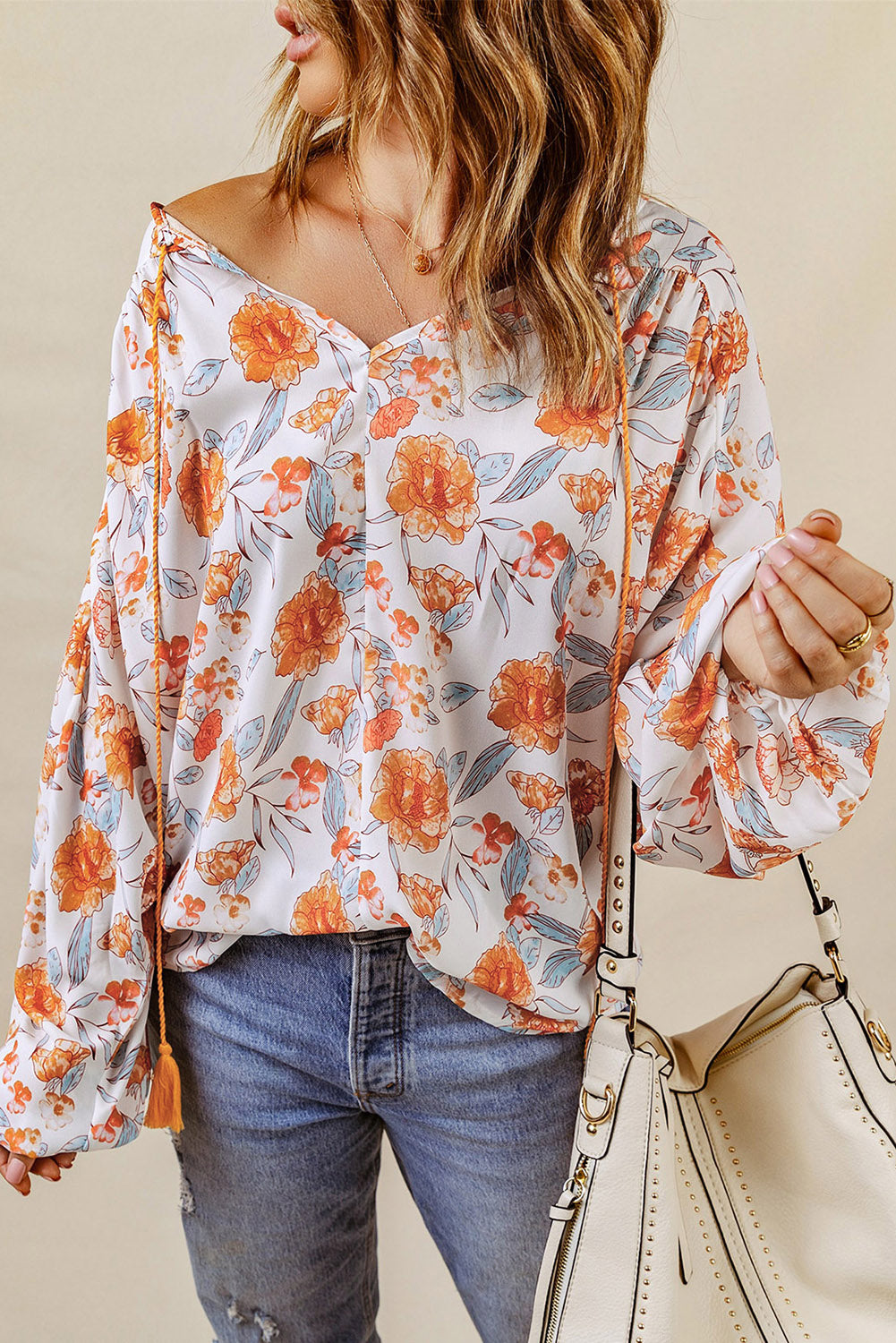 Blouse Dolman à imprimé floral et col en V fendu