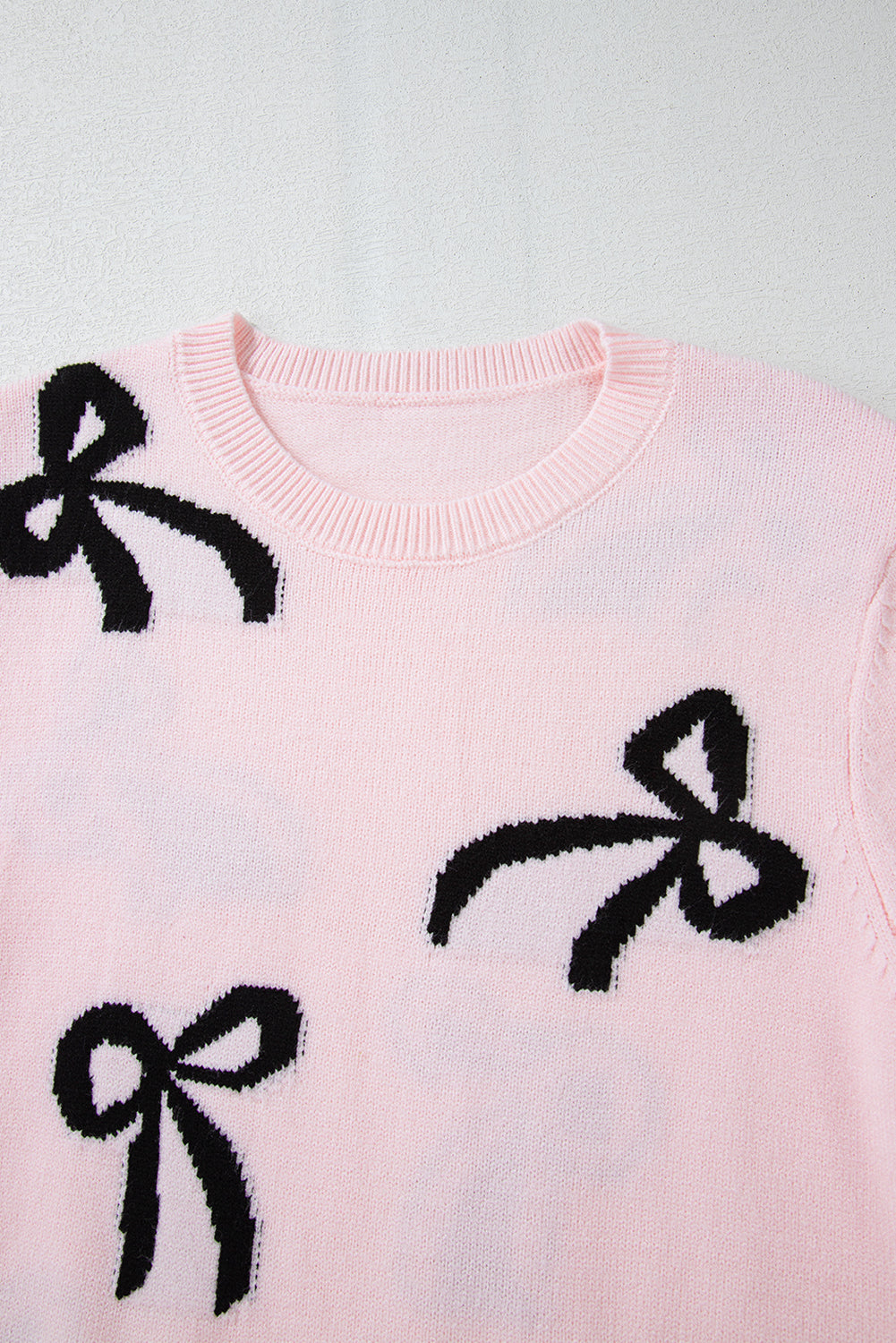 Pink Bow Pattern Knitted Loose Fit Sweater