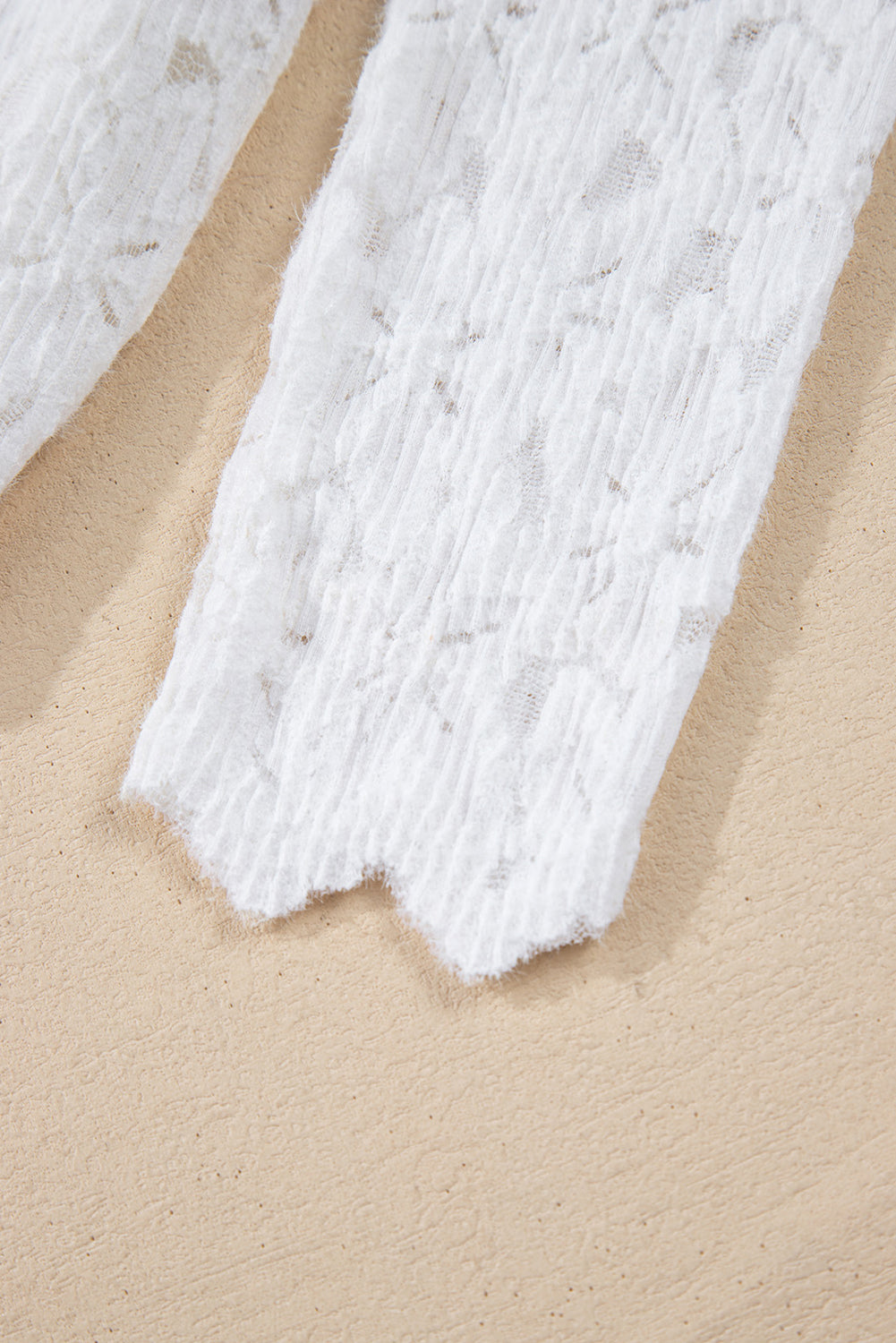 White Flower Lace See Through Mock Neck Top
