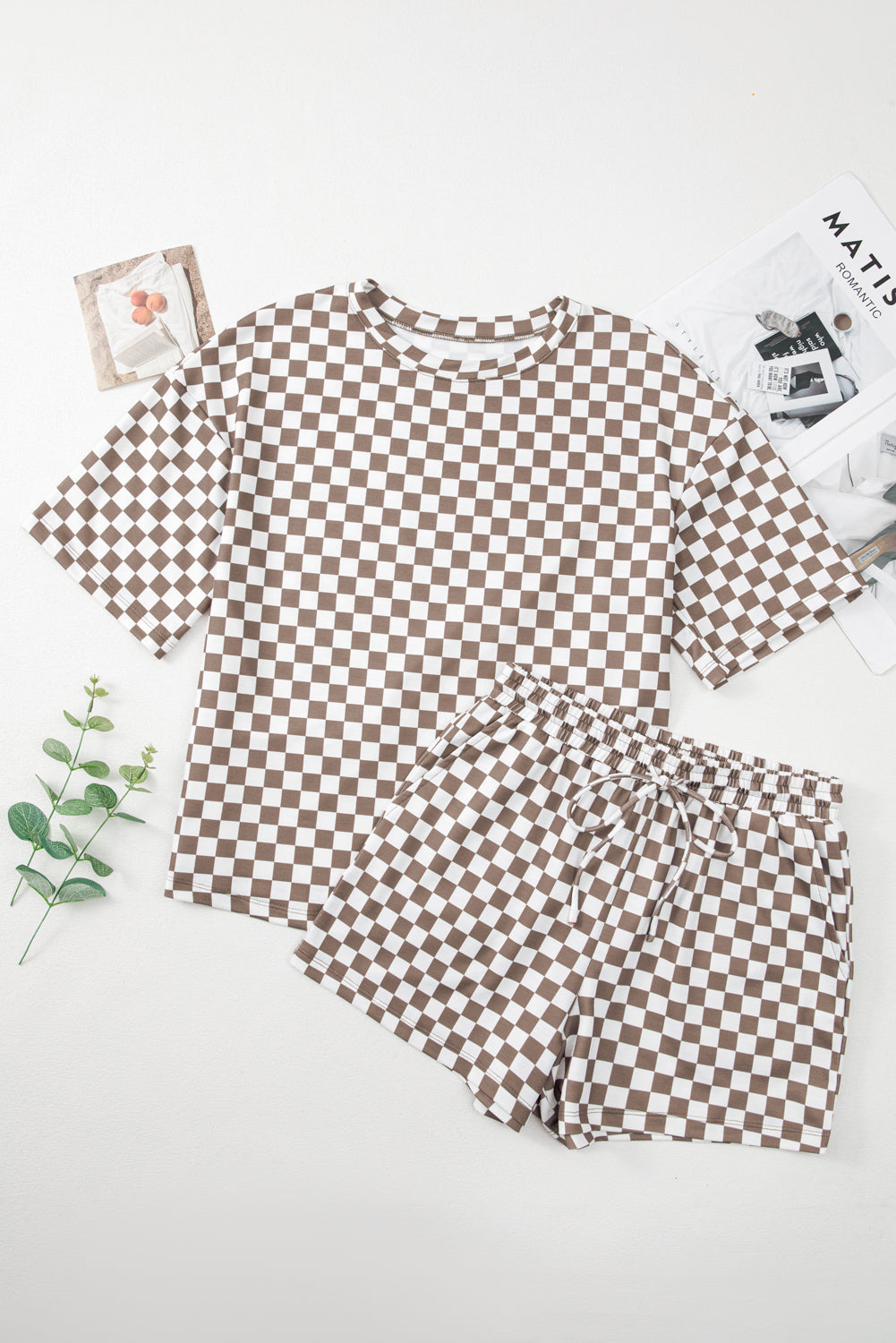 Top and Checkered and Short Everyday 2-Piece Outfit