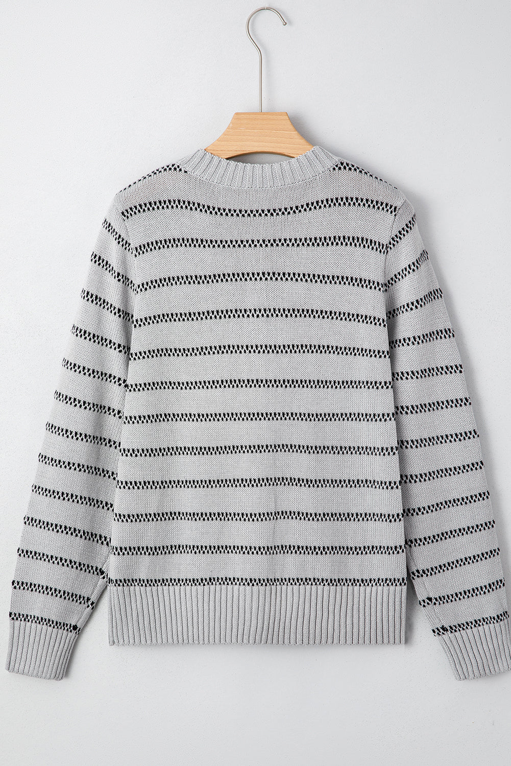 Stripe Rib-Knit Button Front Trim Short Cardigan in Gray