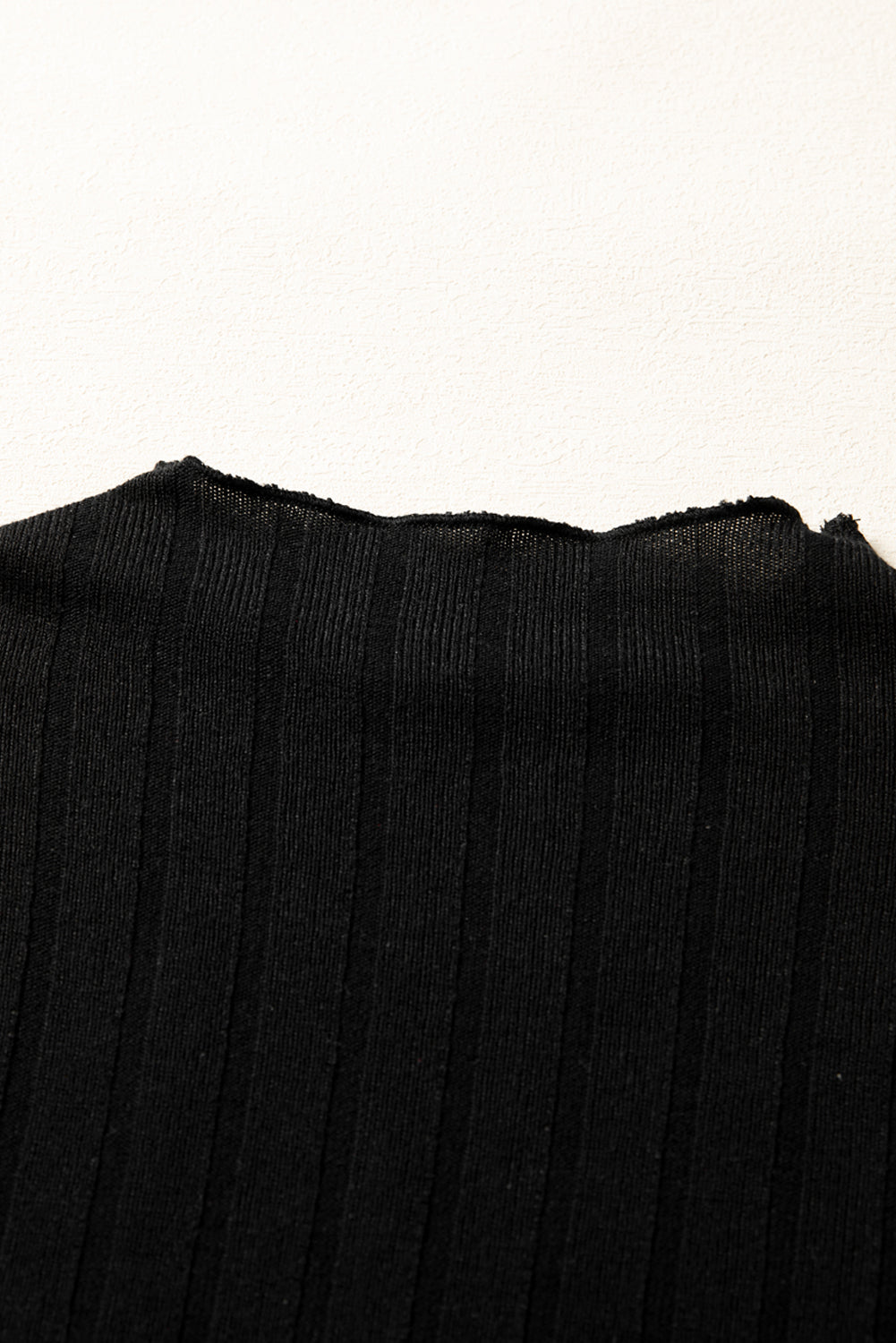 Frilled Knit Neck Rib-Knit Patchwork Long-Sleeved Mini Dress