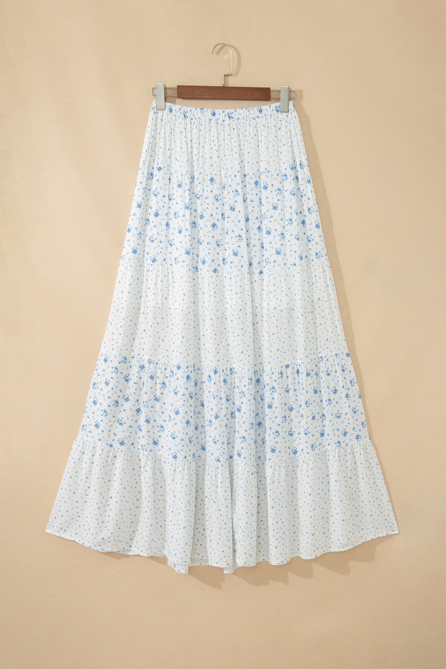 Blue Polished Sky High-Waisted Tiny Floral-Print Boho Maxi Skirt