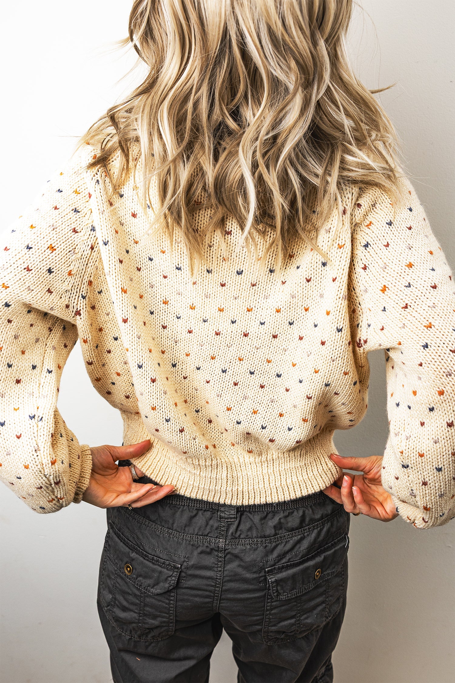 Print Button Geometric Button Front Timeless Fit Cardigan in Beige