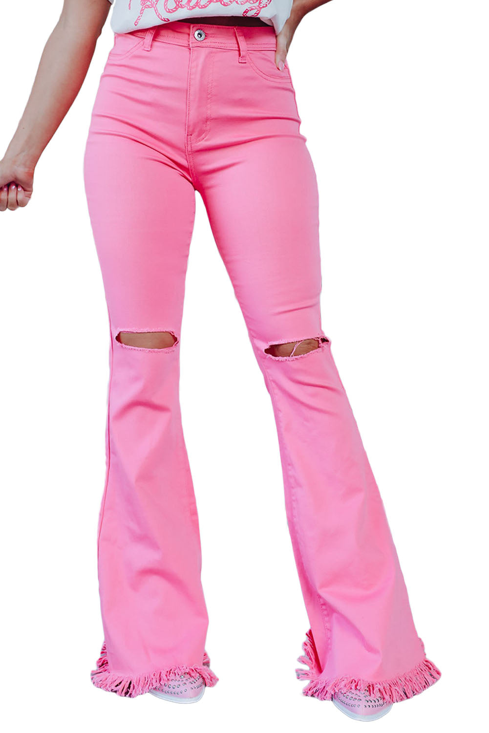 Women's Jeans Featuring Raw-Edge Vintage Flare Leg Ripped