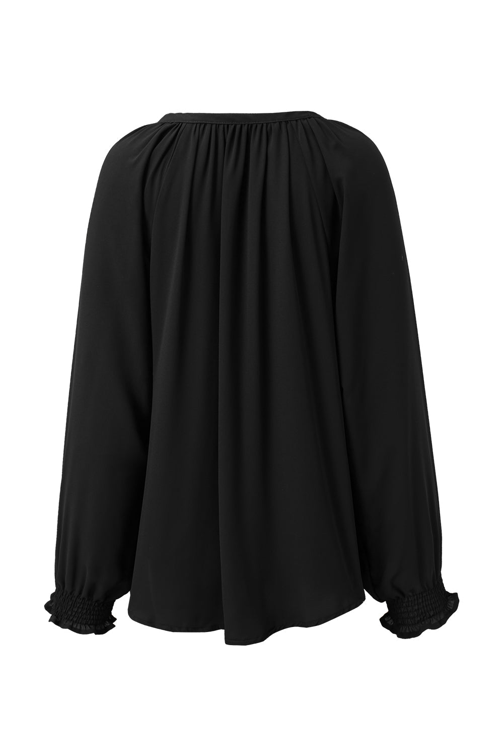 Women's Blouse with Pleat-Detail V Neck Puffy Sleeve