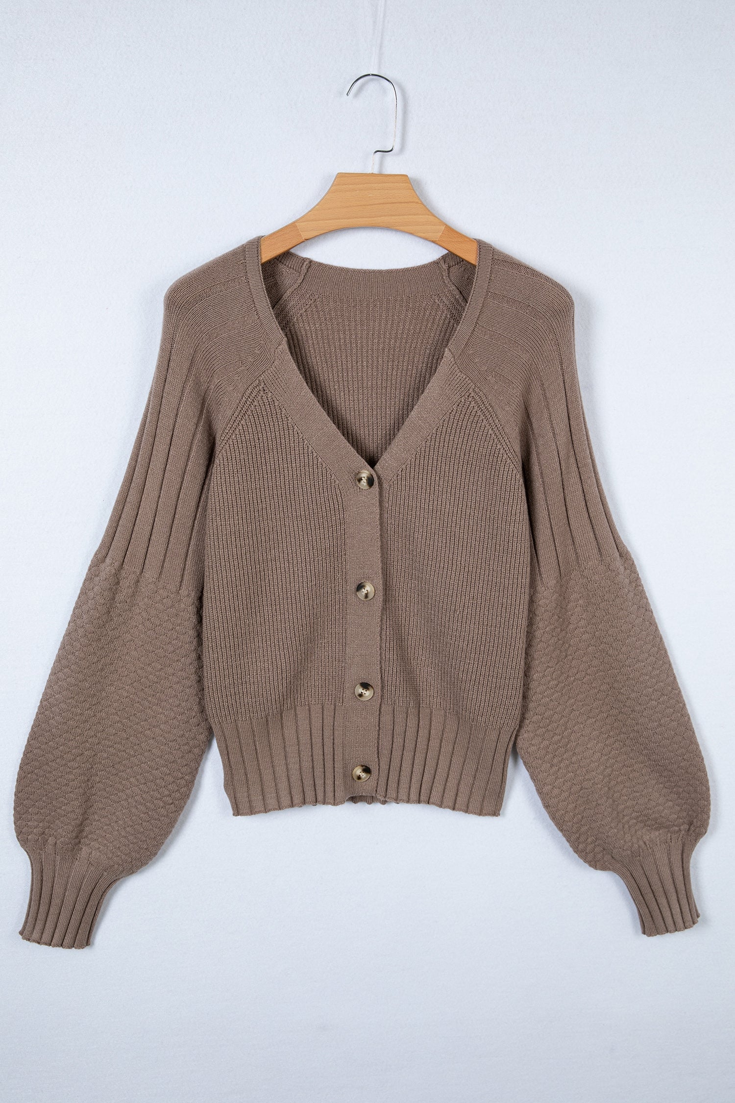 Mixed Button Texture Knit V-Neck Cardigan Knit Top