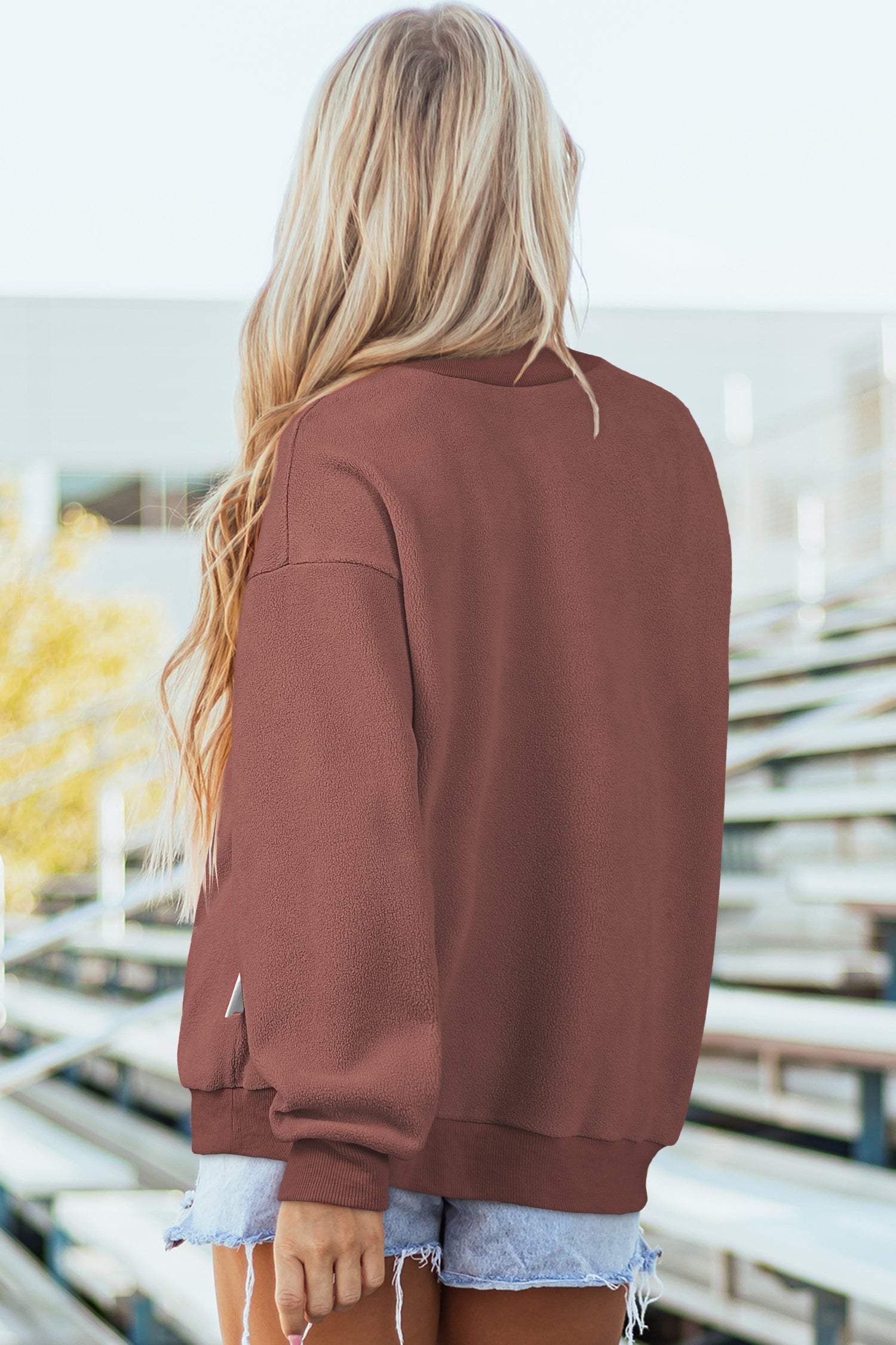Coffee Reversible Oversize Drop-Shoulder Mock-Neck Sweatshirt
