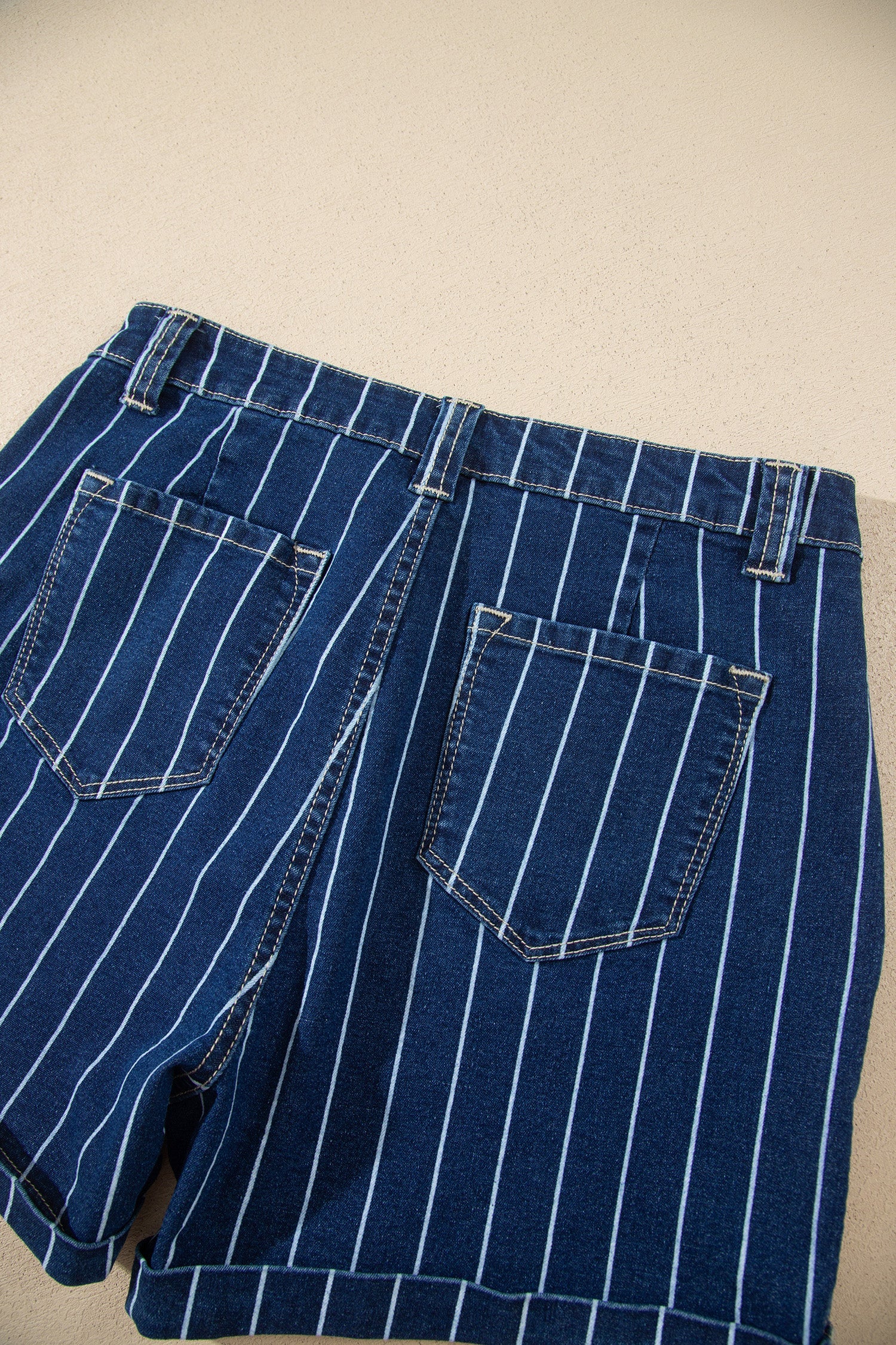 Stripe Metal Button Detail Womens Denim Shorts in Blue
