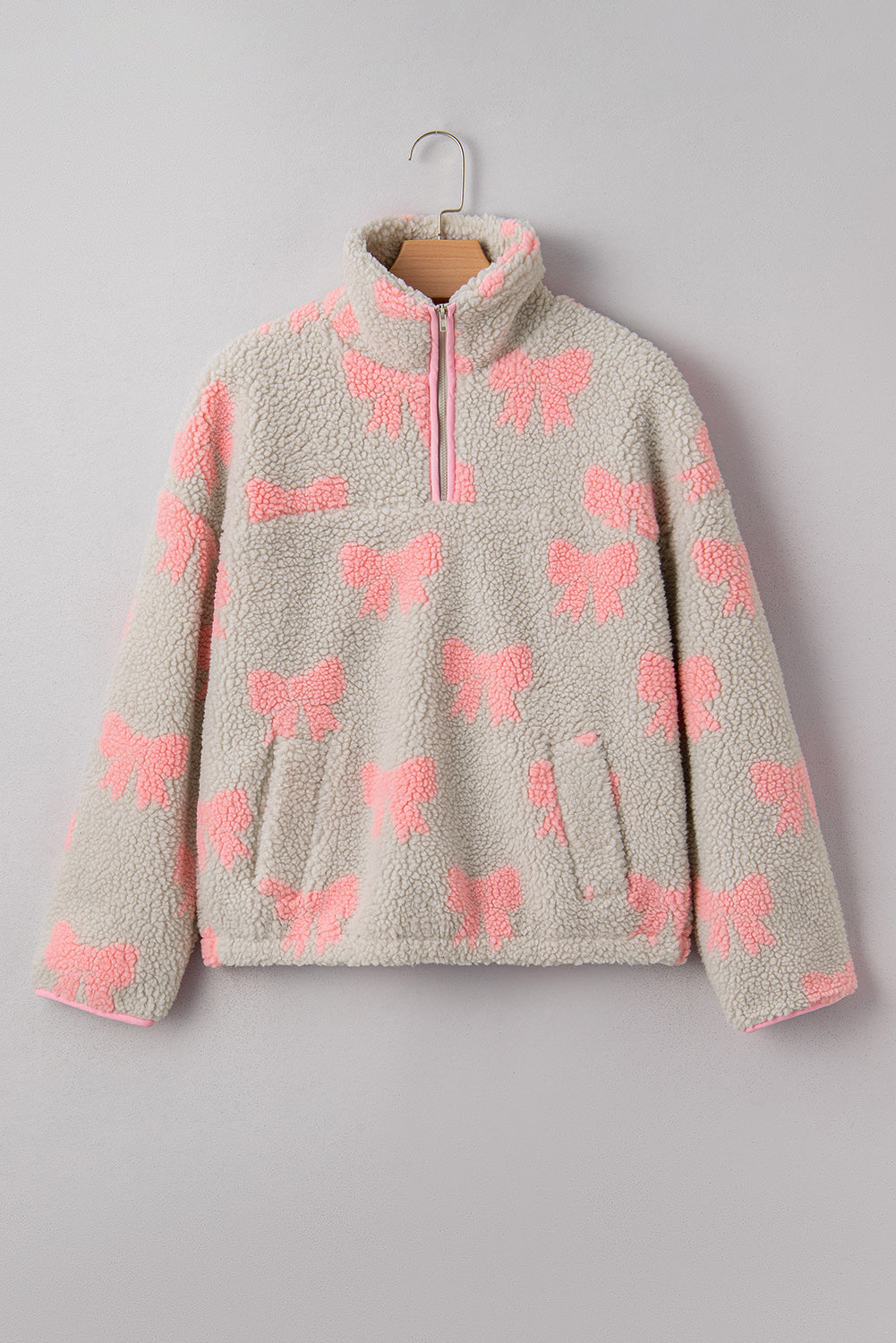 Sherpa Quarter Bow Quarter Zip Drop-Shoulder Baggy Sweatshirt